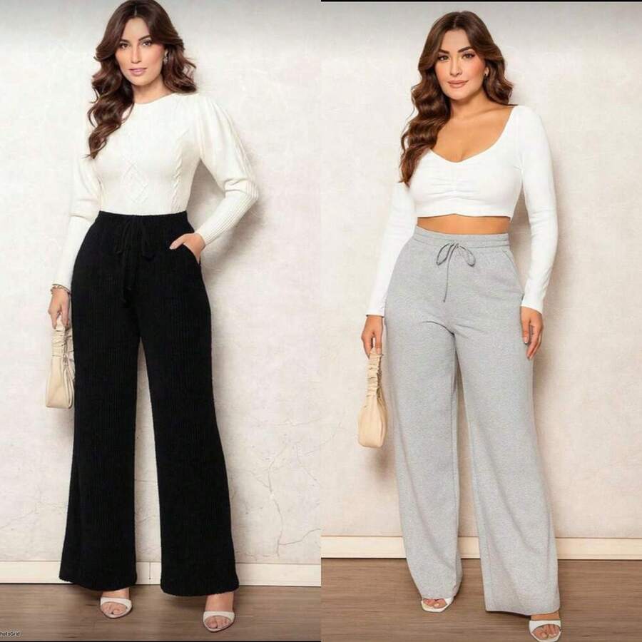 Kite 2 Women's Pants, Lanzinha Fashion, Winter, Wide-Leg Pants - quần đen xám - Xem 1