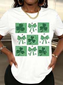 Women Green Clover And Bow Print T Shirt St Patrick's Day Celebration - trắng - Xem 1