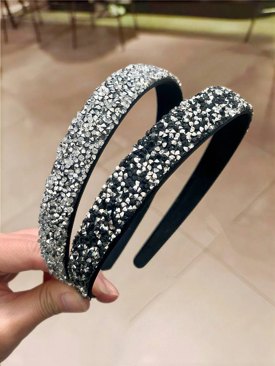 2pcs Rhinestone Headbands For Women, Minimalist Wide-Banded Non-Slip Hair Accessories, Elegant & Versatile For Daily Use, Hair Band, Hair Hoop