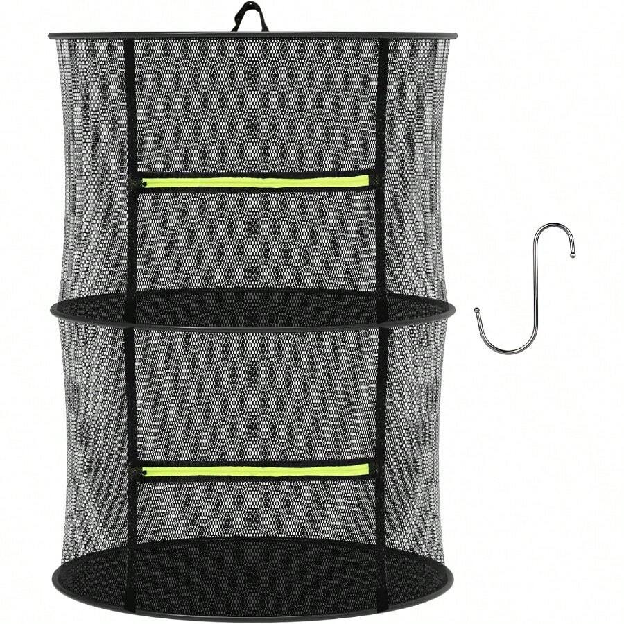 Estante de secado de hierbas de 4 capas, estante de secado colgante de plantas, red de secado de brotes, estante de secado colgante plegable con cremallera verde, tijeras de jardín y ganchos para hierbas, semillas, interior/exterior 60cm - 2 capas - Ver 1