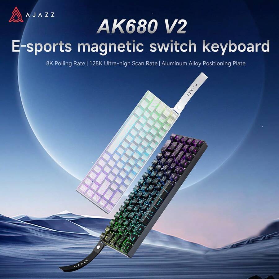 AJAZZ MINI 65% Layout New Product AK680 V2 Wired Magnetic Switch Mechanical Keyboard Ice Island Switch 68-Key Compact Ergonomic Office Keyboard 8K Gaming Mechanical Keyboard RGB DIY Support Multi-System Suitable For Gaming Games And Office - Multicolor - View 1