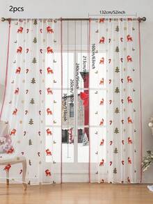 1pc/2pcs Christmas Sheer Curtain, Deer Pattern Design Delicate Embroidery Sheer Curtain, Semi-Transparent Home Window Decor, Room Decoration, Christmas Holiday Decor - Multicolor - View 16