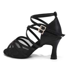 Women'S Latin Dance Shoes, Fashionable Silver Dance Sandals, Ankle Strap Design High-Heeled Dance Shoes, Mesh Salsa Dance Shoes, Ballroom Performance Practice Dance Shoes