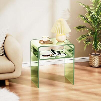 Acrylic Side Table, Clear Bedside Table For Bedroom Living Room, 40 X 30 X 50 Cm (Green)