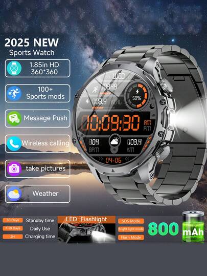 Reloj electrónico AK75 de 1.85 pulgadas con pantalla grande HD. Elegante reloj inteligente para hombre y mujer. Admite llamadas inalámbricas, múltiples modos deportivos y monitoreo de salud. Ideal para el día a día, la oficina y actividades físicas. Perfecto como regalo de Navidad.