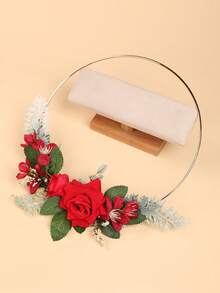 1件全新手工花环，优雅新娘捧花，仙女风悬挂装饰，室内铁艺伴娘花环，花冠，头饰，头饰 - 紅色 - 查看 4