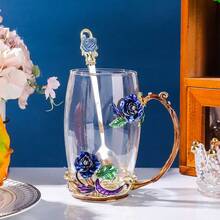 1件（1杯1勺）黛西咖啡杯水杯玻璃杯搪瓷勺早餐牛奶果汁杯（不带盖） - 彩色 - 查看 17