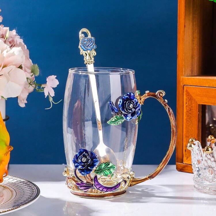 一套（1个杯子，1个勺子）雏菊咖啡杯、水杯、陶瓷勺、早餐牛奶/果汁杯（无盖） - 彩色 - 查看 16