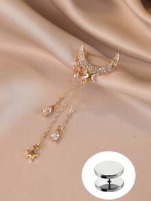 A Fashionable Star & Moon Design Tassel Brooch, A Luxury Women's Fashion Accessory, Punk Goth Style Lapel Pin Suitable For Sweaters, Dresses, Skirts, Ties - Multicolor - View 2
