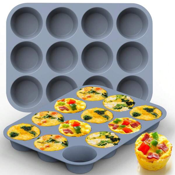 1pc Gray Silicone Egg Shaped Mold, Silicone Pancake Baking Tray, Non-Stick Cupcake Liners, Round Tart Pan, Colorful Sprinkle Decor, Dishwasher