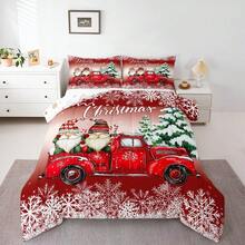 Castle Fairy Christmas Truck  Comforter Set Queen/King Size Santa Pine Snowflake Bedding Set   Adults Bedroom/Xmas Decor New Year Holiday Retro  Comforter Red Romantic Bedding Set 3pcs 2 Pillowcases - 紅色白色綠色 - 查看 4