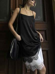 Women Lace Trim Top Sleeveless Backless Tank Tops - Black - View 2