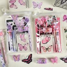 9pcs Butterfly Theme Party Stationery Gift Set - Pink, Purple And Blue Butterfly Stickers, Plush Pencils, Notebooks, Ruler And Erasers Party Favors, Classroom Rewards, Stationery (Multi-Color Options) - Multicolor - View 4