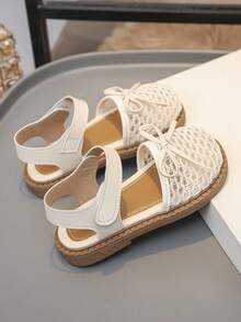 1 Pair Children's Fashionable & Versatile Flat Sandals, Soft & Comfortable Hook And Loop Closure, Bow Decor, Anti-Slip , Suitable For Summer - White - View 5