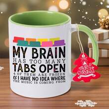 Funny Computer-Themed Coffee Mug With "My Brain Has Too Many Tabs Open" Saying - Ceramic Cup With Frozen Tabs Design, Non-Slip Base - Gift For Students, Office, Office Workers, Highquality Print, Humorous Drinkware, Home Use - Hand Wash Only - Ideal - 紅色 - 查看 10