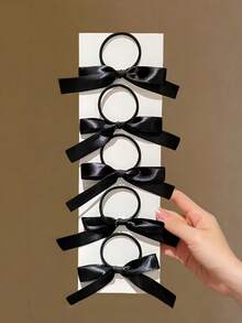 6 piezas Lazos de cinta, Scrunchies de estilo vintage de bailarina, Accesorios para el cabello para coletas, Sujetadores de cola de caballo, Bandas elásticas para el cabello, Bandas de goma para el cabello, Accesorios para la cabeza Banda elástica - Negro - Ver 2