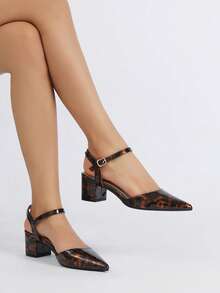 女士无后跟低跟时尚鞋，尖头套脚优雅高跟凉鞋，百搭舒适，春夏新品 - 豹紋 - 查看 4