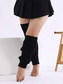 1 Cặp quần tất giữ ấm chân dệt kim cỡ lớn thời trang thu đông, quần tất giữ ấm chân cao đến đầu gối có độ đàn hồi cao, họa tiết đan cáp, ống chân ấm áp - Nhiều màu - Xem 2