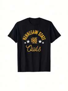 T-shirt avec logo des Owls de l'Université d'État de Kennesaw - Mascotte officielle et vêtement d'esprit avec emblème des Owls, lettrage KSU et lettres grecques - T-shirt à manches courtes confortable pour le campus, les anciens élèves et les fans - Noir - Voir 1