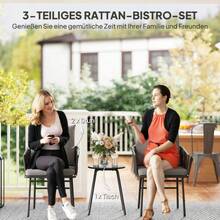 Outsunny 3 Piece Rattan Bistro Set, Seating Group, Garden Set With 2 Garden Chairs, Coffee Table, Cushions, Balcony Furniture Set For Garden, Patio, Steel, Grey