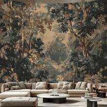 Jit 1pc Classical Forest Wall Hanging Art Painting Printed Tapestry, Retro Art Aesthetic Tapestry, Suitable For Rooms, Yards, Studios, Homes And Celebration Events, Suitable For Both Indoor And Outdoor Activities, Available In Multiple Sizes, Ideal Creative Gift - 彩色 - 查看 6