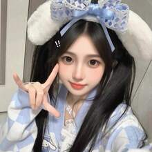 Cute Headband Blue Bow Headgear Doggie Ears Lolita Headband - 白色 - 查看 3
