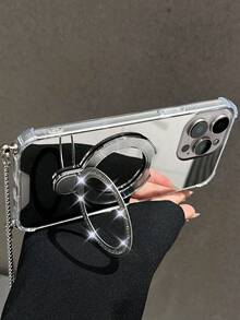 Minimalist Chic Ins Style Magnetic Bling Mirror Phone Case With Chain