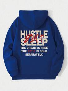 Plus Size Men's Casual Hoodie Sweatshirt, Letter Slogan Print, Urban Street Style, Leisure Sports Weekend, Autumn/Winter Long Sleeve Hooded Pullover - Blue - View 4