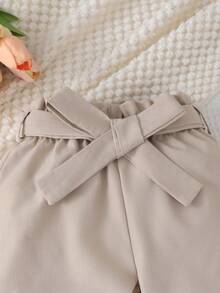 idolCat 年轻女孩可爱米色宽松裤腰蝴蝶结秋季日常装 - 卡其色 - 查看 4