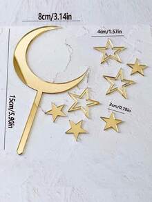 8pcs Moon, Star And 'welcome To The World' Cake Toppers,Christmas - Gold - View 3