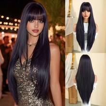 32 Inch Purple Straight Layered Wig With Bangs - Soft Heat Resistant Synthetic Wig, Suitable For Women's Daily, Festival, Party, Christmas And Cosplay Occasions - Purple - View 11