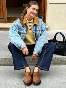 Women Chunky Loafers 2.17-Inch Heel Platform Loafers Pumps Slip On Casual Street Fashion Elegant Versatile Shoes - 紫紅色 - 查看 2