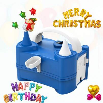 220V 400W Electric Balloon Inflator Pump With Dual Air Outlets, Portable Balloon Air Pump Suitable For Christmas, Valentine's Day, Birthday Party Decoration, Wedding, Special Occasions And Parties (Blue)