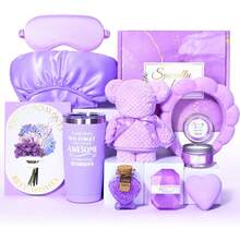 Unique Care Gifts For Women,Relaxing Spa Gift Basket Set,  Bath Sets Gift, With Stainless Steel Tumbler & Flannel Blanke,9/10/12-Piece,Holiday Gifts,Birthday Gifts For Mom, Sister,Best Friend,Wife,Graduation Gift Boxes - 紫色-20盎司 - 查看 1