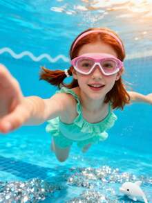 1 Piece Of Children's Anti-Fog HD Swimming Goggles, Waterproof And Anti-Fog HD Professional Diving Goggles Swimming Equipment - Silicone Earplugs Swimming Goggles, Suitable For 3-16 Years Old Children Swimming Diving Use - Multicolor - View 2