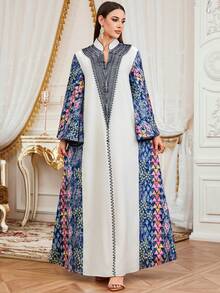 SISKAKIA 新款优雅提花刺绣连衣裙，荷叶袖，梭织面料，长款，适合度假、约会、旅行、春夏穿着。 - 藍色 - 查看 6