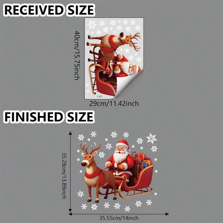 Pegatinas navideñas para ventanas con un lindo trineo de renos de Papá Noel, calcomanías estáticas para decorar el hogar. - Multicolor - Añade 8