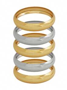 5 Peças Conjunto de Pulseiras Empilháveis Minimalistas Metálicas Lisas Exageradas em Ouro e Prata, Adequado para Mulheres, Casais, Uso Diário, Festa, Encontro, Banquete, Feriado, Presente de Ano Novo e Dia dos Namorados - Multicolorido - Visão 5