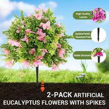 Tzou 2Pcs 2FT Artificial Bougainvillea Trees With Flowers, Realistic Faux Plants With Ground Spikes For Outdoor Garden, Porch, Patio Decor - 粉色 - 查看 2