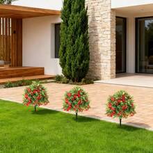 Tzou 2Pcs 2FT Artificial Bougainvillea Trees With Flowers, Realistic Faux Plants With Ground Spikes For Outdoor Garden, Porch, Patio Decor - 紅色 - 查看 5