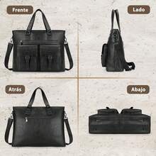 Portafolio para Hombre de 15. 6 Pulgadas, Maletín de Laptop de Piel PU, Grande Capacidad, Impermeable, Ideal para Trabajo, Negocios y Viajes - Negro - Ver 8