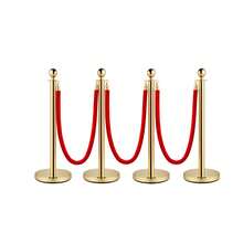4-Piece Stanchion Post Set - 3 Ropes Crowd Control Barriers For Events Parties - Gold - View 3