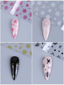 10色冬季雪花美甲贴纸 10张 金银白粉黑红雪花美甲贴纸 星空全贴 DIY美甲装饰 女士女孩美甲用品 - 彩色 - 查看 6