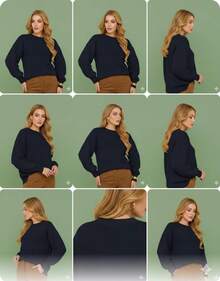 Blusa de Tricô Feminina detalhes em Listras - Azul Marinho - Visão 5
