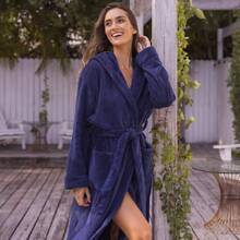 Womens Robe, Long Plush Bathrobe With Hood, Hooded Robes For Women Plus Size Bath Robe,31371249 - 藏蓝色 - 查看 6