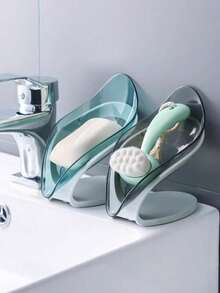1pc Leaf-Shaped Self-Draining Soap Dish - Oval Plastic Bathroom Accessory For Easy Storage & Organization, Christmas/Halloween Gift Decoration - Multicolor - View 10