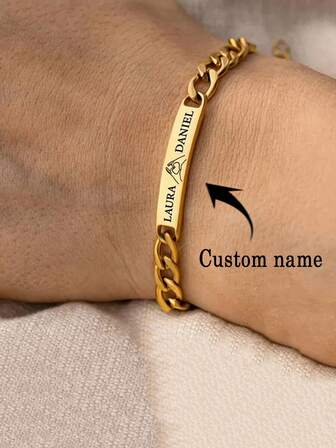 1pc Customizable Heart-Shaped Keychain With Name, High-Quality Cuban Chain, Name Keychain, Custom Product, Name Customization, Two Names Can Be Customized, Sister Necklace, Best Friend Necklace, Stainless Steel Jewelry, Fashionable Women's Daily Wear And Celebration Choice, Bag Accessories, Gifts For Boyfriend/Girlfriend