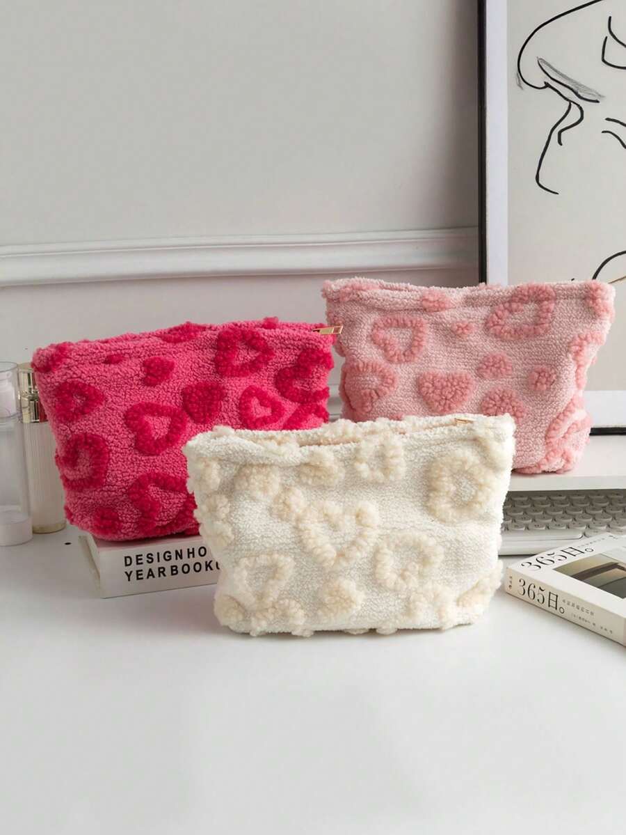 This Cute Large-Capacity Cosmetic Bag Features An Embroidered Bow, Serving As Both A Portable Travel Organizer And A Toiletry Bag, Perfect For Storing Makeup, Skincare Products, Toiletries, And Makeup Brushes. It Is An Ideal Choice For Autumn, Winter, And The Christmas Season.,Pouch,Makeup Pouch,Travel Essential - Multicolor - View 1
