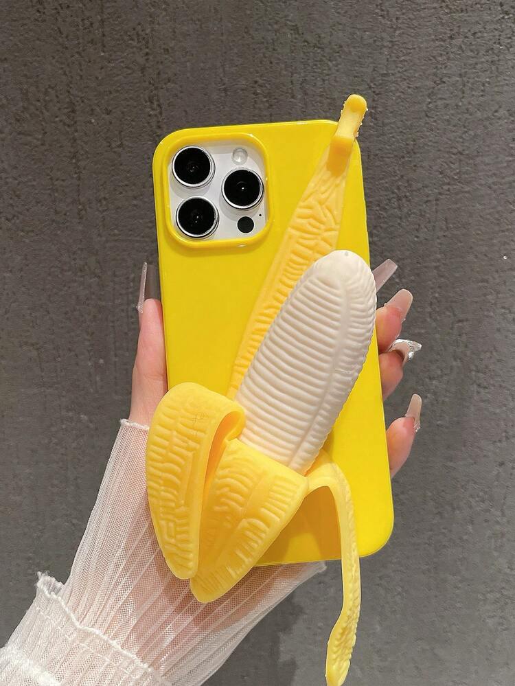 Funny Stress Relief Soft 3D Realistic Banana Yellow Phone Case, Playable Phone  Case Compatible With IPhone 11/13/14/15/16/16 Plus/16 Pro Max | SHEIN