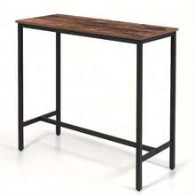 100cm Industrial-Grade Rectangular Steel Bar Counter Dining Table, Adjustable Lever & Footpads, Suitable For Breakfast, Kitchen, And Bar High-Table Dining Experience, Walnut Brown/Rustic Brown - Rustic Brown - View 1